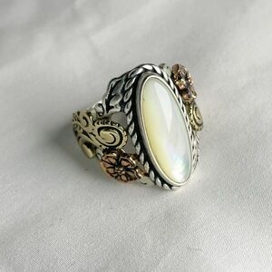 Carolyn Pollack Sterling, Copper & Brass Marquise Mother of Pearl Ring Size 8